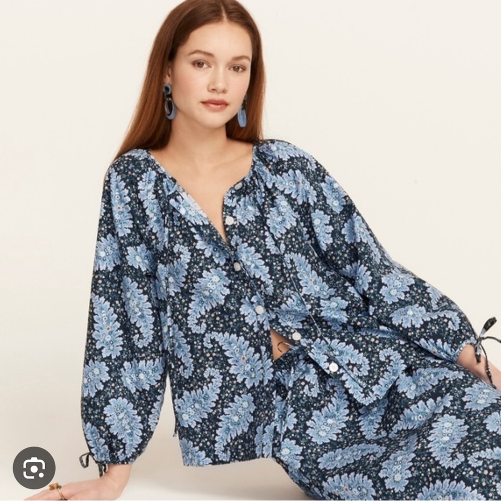 J. Crew Collection Tie-Sleeve Button-Front Top❤️